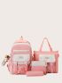 4pcs Colorblock Letter Patch Decor Functional Backpack Set With Bag Charm