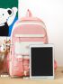 4pcs Colorblock Letter Patch Decor Functional Backpack Set With Bag Charm