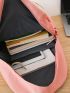 4pcs Colorblock Letter Patch Decor Functional Backpack Set With Bag Charm