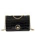 Crocodile Embossed Metal Decor Square Bag