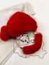 Neon Red Heart Design Satchel Pom Pom Decor Fluffy Novelty Bag