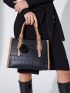 Crocodile Embossed Tote Bag With Bag Charm