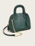 Crocodile Embossed Letter Graphic Chain Decor Double Handle Dome Bag