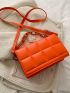 Mini Neon-orange Geometric Embossed Chain Decor Flap Square Bag