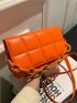 Mini Neon-orange Geometric Embossed Chain Decor Flap Square Bag