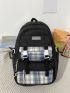 Letter & Plaid Pattern Functional Backpack