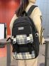 Letter & Plaid Pattern Functional Backpack