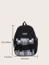 Letter & Plaid Pattern Functional Backpack