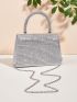 Rhinestone Decor Flap Square Bag Trendy Glitter Evening Bag, Women's Elegant Handbag Top Handle Flap Purse For Party & Wedding