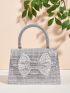 Rhinestone Decor Flap Square Bag Trendy Glitter Evening Bag, Women's Elegant Handbag Top Handle Flap Purse For Party & Wedding