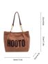 Letter Graphic Shoulder Tote Bag