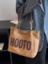 Letter Graphic Shoulder Tote Bag