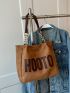 Letter Graphic Shoulder Tote Bag