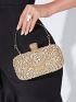 Mini Rhinestone Decor Box Bag Rhinestone Luxury Clutch Bag, Flower Pattern Evening Shoulder Bag With Chain For Party & Dinner