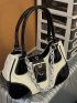 Two Tone Buckle & Chain Decor Shoulder Tote Bag