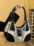 Two Tone Buckle & Chain Decor Shoulder Tote Bag