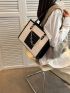 Small Two Tone Shoulder Tote Bag Letter Graphic Chain Decor