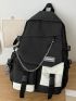 Men Letter Patch & Release Buckle Decor Casual Daypack With Bag Charm