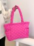 Neon Pink Quilted Pattern Shoulder Tote Bag