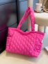 Neon Pink Quilted Pattern Shoulder Tote Bag