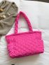 Neon Pink Quilted Pattern Shoulder Tote Bag