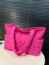 Neon Pink Quilted Pattern Shoulder Tote Bag