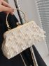 Ruched Detail Pearl Decor Chain Square Bag
