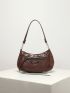 Crocodile Embossed Studded Decor Hobo Bag