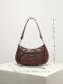 Crocodile Embossed Studded Decor Hobo Bag