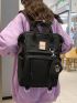 Letter Patch Functional Backpack With Bag Charm