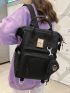 Letter Patch Functional Backpack With Bag Charm