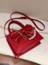Neon Red Bow & Chain & Pearl Decor Square Bag