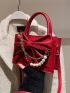 Neon Red Bow & Chain & Pearl Decor Square Bag