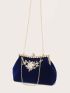 Rhinestone & Flower Decor Chain Square Bag