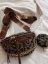 Leopard Pattern Letter Print Chain Decor Waist Bag With Purse