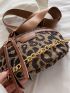 Leopard Pattern Letter Print Chain Decor Waist Bag With Purse