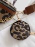 Leopard Pattern Letter Print Chain Decor Waist Bag With Purse