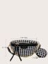 Houndstooth Letter Print Chain Decor Waist Bag With Purse