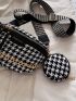 Houndstooth Letter Print Chain Decor Waist Bag With Purse