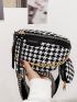 Houndstooth Letter Print Chain Decor Waist Bag With Purse