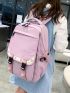 Letter Embroidered Release Buckle Decor Functional Backpack