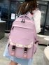 Letter Embroidered Release Buckle Decor Functional Backpack