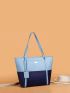 Two Tone Metal Decor Shoulder Tote Bag