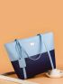 Two Tone Metal Decor Shoulder Tote Bag