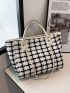 Plaid Pattern Chain Top Handle Bag