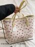 Cherry Graphic Shoulder Tote Bag With Bag Charm