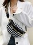 Houndstooth Pattern Chain Decor Waist Bag