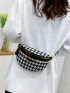 Houndstooth Pattern Chain Decor Waist Bag