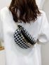 Houndstooth Pattern Chain Decor Waist Bag