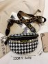 Houndstooth Pattern Chain Decor Waist Bag